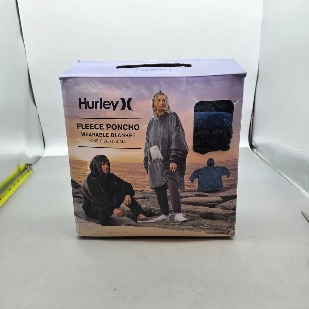 Hurley Fleece Poncho Wearable Blanket Oversized Hooded Navy Blue One Size
